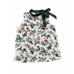 Ann Taylor  Women's Size S Sleeveless Ivory Floral Tank Top, Green Neck Tie